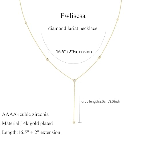 Fwlisesa Gold Necklace for Women, Dainty Gold Long Necklaces 14k Gold Plated Prom Lariat Necklace Cute Choker Necklaces for Women Trendy Stuff Fashion Costume Gold Accessories Christmas Jewelry Gifts