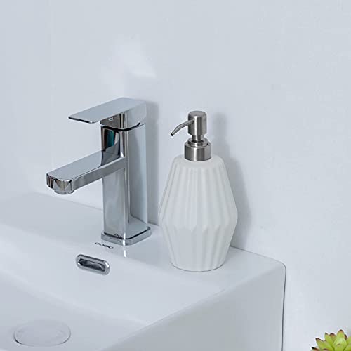 PowerDoF Soap Dispenser,16.2 Oz White Ceramic Soap Dispenser with Rust Proof Stainless Steel Pump,Dish Soap Dispenser for Kitchen and Bathroom