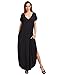 Verdusa Women's Short Sleeve V Neck Side Pockets Split Hem Loose Long Maxi Dress Black XS