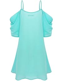 Aphratti - Vestido de gasa para mujer, manga corta, con tirantes, hombros descubiertos