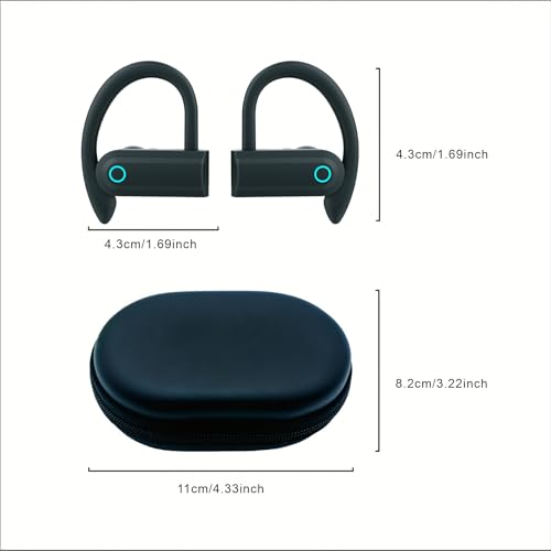 Fone de Ouvido com bateria de longa duração, Bluetooth Esportivo, Gancho de Orelha, com Microfone, Display Digital, Estojo de Carregamento, Preto