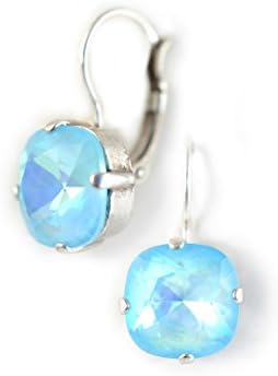 Clara Beau Ultra Fancy Bright Turq 12mm Square Swarovski Crystal SilverTone LeverBack earrings E303 SilverTone - Ultra Turq