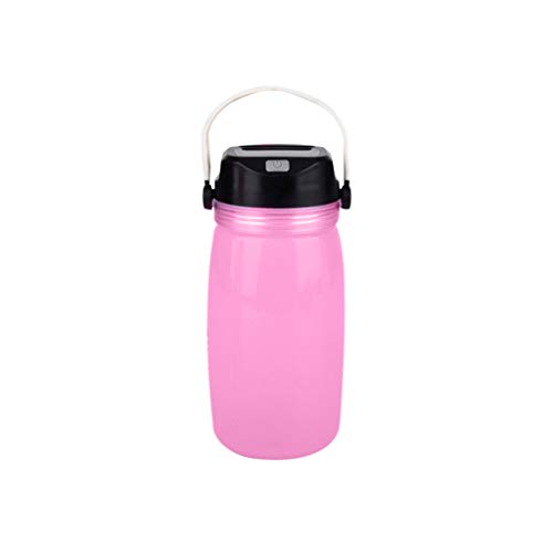 Rechargeable Camping Light Bottle Light - Solar Portable Light LED Solar Bottle Light - Foldable Outdoor Silicone Water Bottle Waterproof LED Light with USB Cable Camping Hiking Bedside (Pink)