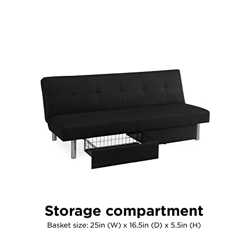 DHP Sola Convertible Sofa Futon with Space Saving Storage Compartments, Chrome Legs and
