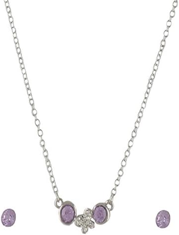 Diovanni "Double Heart Bow Dark Purple" Crystal Necklace Set