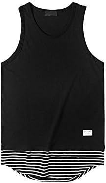 Tank Tops Men Extended Striped Hem Vest High Street Wear Tee Fashion Casual Sleeveless T Shirts