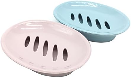 Passionier 2-Pack Morden Plastic Soap Dish for Bathroom and Shower Soap Tray Box With Drain （Blue and Pink)