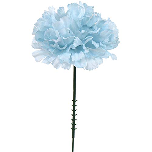 Larksilk Blue Silk Carnation Picks, Artificial Flowers for Weddings, Decorations, DIY Decor, 100 Count Bulk, 3.5" Carnation Heads with 5" Stems