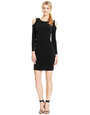 CALVIN KLEIN CHAIN-TRIM COLD-SHOULDER DRESS BLACK 6