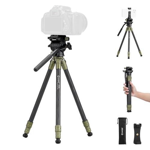 Cayer CH10L Carbon Fiber Tripod with Mini Fluid Head S1, 28" Compact Desktop Tripod for Mirrorless Cameras Camcorder Mobile Phone Webcam