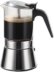SIXAQUAE Moka Induction Stovetop Espresso Maker,Crystal Glass-top & Stainless Steel Espresso Moka Pot,Clas