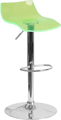 Winston Direct's Leisure Series Contemporary Transparent Green Acrylic Adjustable Height Barstool with Chrome Base