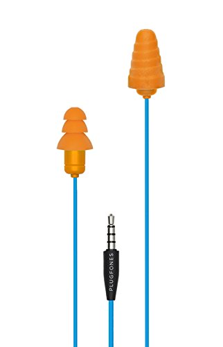 Plugfones Guardian Earplug-Earbud Hybrid - Light Blue Cable / Orange Plugs