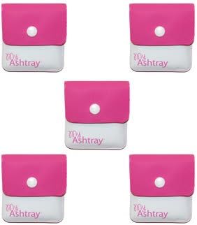 Portable Pocket Ashtray - Smell Proof PVC Small Plastic Wallets with Sturdy Plastic Button, Fireproof Lining, Aluminium Foil, Thermal Foam - Plastic Purse, Pink & White 5 Pack