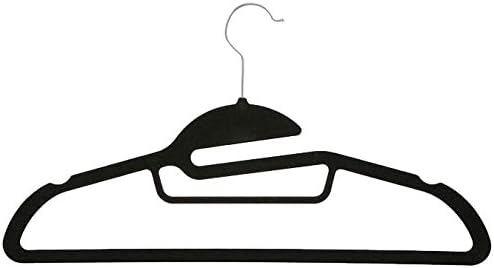 Zen Closet Slide Ultra Thin Heavy Duty No Slip Velvet Suit Hangers with Tie bar, 50 Pack , black