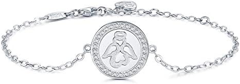 AmorAime925 Sterling Silver Bracelet Dog Cat Paw Print of Love Heart Angel Charm Adjustable Link Bracelets for Women Great Gift for Pet Lover for Birthday