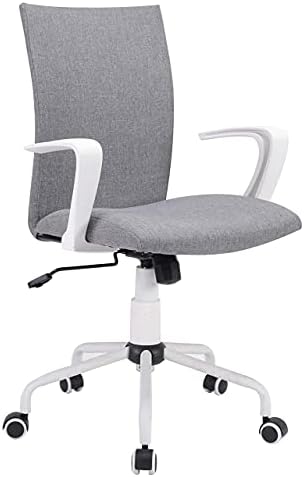 LANNY Office Desk Chair with Adjustable Height, White Mordern Arms