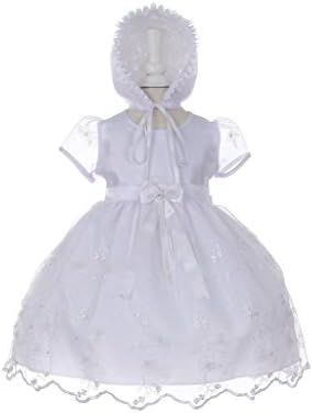 TheCoutureDresses-baptism dress with bonette with 3D flower and sequin white l