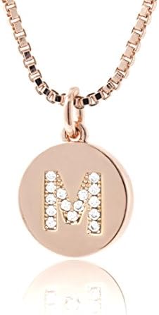 Initial Necklace, M Necklace, Cubic Zircon Pave Rose Gold Tone Necklace with 14''-24'' Adjustable Box Chain, Bridesmaid Jewelry Gift