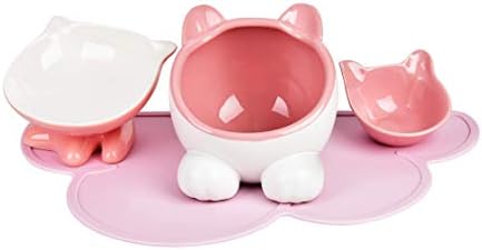 ViviPet Q Bowls and Big Head Water Bowl and Mini Bowl for Cat and Dog with Silicone Food Mat Set of Four