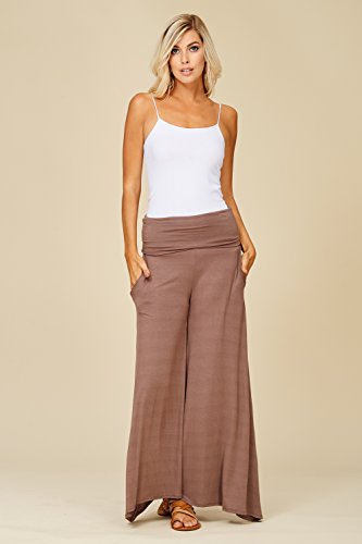 Annabelle Women's Fold Over Waistband Comfortable Lounge Pants Plus Size With Side Pockets X-Large Ash Mocha P9010X