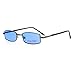 SA106 Small Mens Rectangular Metal Rim Classic Color Lens Sunglasses Gunmetal Blue