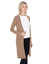 Cashmeren Cashmeren - Cárdigan largo para mujer, 100% cachemira pura, de punto clásico, suave y abierto, frontal largo