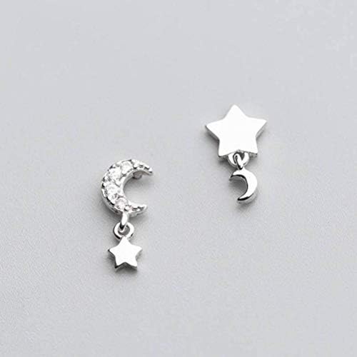 Katylen S925 Silver Earrings Female Diamonds Star Studs Asymmetrical Sweet Moon Earrings ear Jewelry, 925 silver d