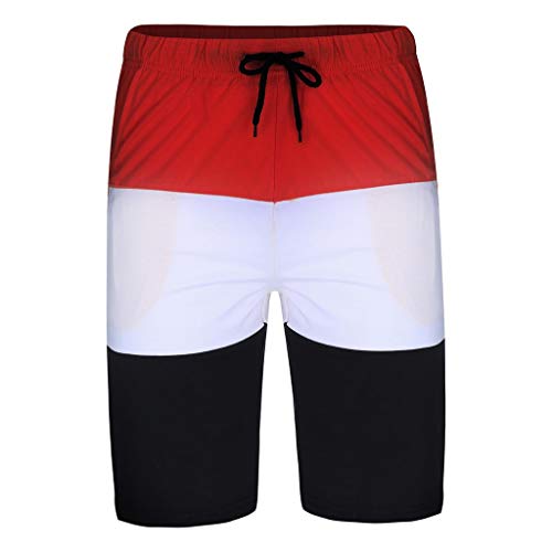 Mens 2 Piece Outfit Sport Thin Set Spring Summer Casual Short Sleeve Color Block Tops + Short Pants Tracksuit (Red, XXL)