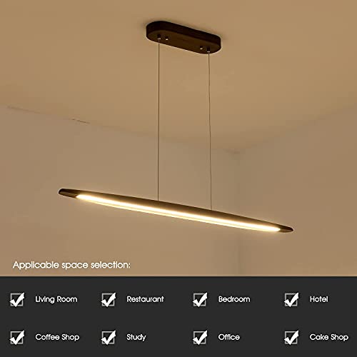 YISDESIGN 51" Wood Linear Pendant Light Wood Dining Room Light Fixture Modern Pool Table Lights Kitchen Island Lights for Dining Room Bar Kitchen Island Walnut Color
