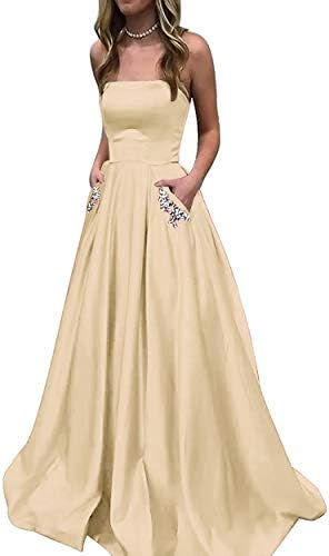 MYDRESS Women's Strapless Prom Dresses Long W A-Line Evening Gown