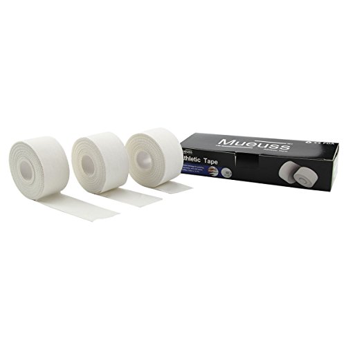 MUEUSS White Athletic Tape Bulk Muscle Support for Knee Wrist Ankles Fingers Breathable Hypoallergenic Sport Tape Athlete & Climbers & Boxing Professional Medical Grade, 1.5" x 15 Yards, 3 Rolls