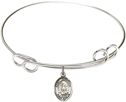 Rhodium Plate Double Loop Bangle Bracelet with Saint Germaine Cousin Petite Charm, 8 1/2 Inch