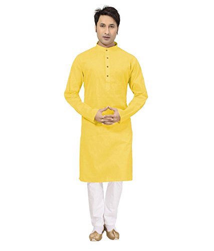 sai chikan men's long yellow kurta