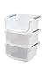 YBM HOME Plastic Stackable Storage Basket Organizer Tray Open Bin Set of 3 White 2137