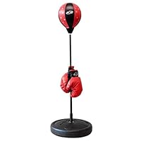 NSG Jr Training Boxing Set for Kids - Bounce Back Punching Ball, Adjustable Stand, Pump, & Boxing Gloves for Boys and Girls, Red/Black