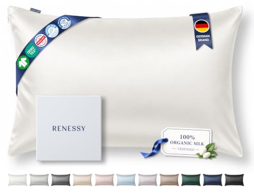 RENESSY Kissenbezug aus 100% Bio-Seide 50x50cm (2er-Pack) - 22 Momme Maulbeerseide, Güteklasse 6A, Oeko-Tex zert. in Deutschland - Luxus für Haar und
