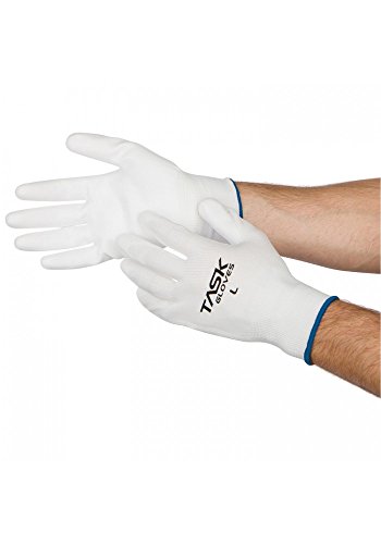 Task Gloves (1 Dz) White Palm Coated Polyurethane Seamless 13-Gauge Poly Work Gloves - Large