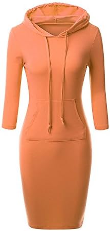 CASUALQA Women’s Bodycon 3/4 Raglan Sleeve Hoodie Dress with Kangaroo Pockets (XL, Orange)