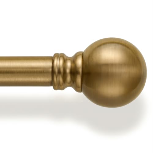 Warm Gold Curtain Rods for Windows 72-144 Inch Brass Extra Long Heavy Duty | Adjustable single 1" Diameter with vintage Brushed Bronze Metal Finials Antique for Living Room Bedroom Farmhouse Kitchen