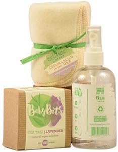 Baby Bits starter kit set - 1 Box of Baby Bits Wipe Solution, 1 Baby Bits Spray Bottle and 4 OsoCozy Organic Flannel Cotton Wipes by Baby Bits