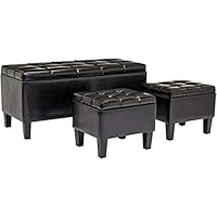 First Hill Bergen 3-Piece Faux-Leather Storage Ottoman Bench Set, Jet Black