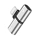 Headphone 2IN1 Adapter for iPhone X/XS/XS MAX/XR/8/ 8Plus/ 7/7 Plus Adapter Splitter Earphone Connector Convertor 2 in 1 Accessories Cables Charge Music Wire Control, Fast Car Adapter Silver