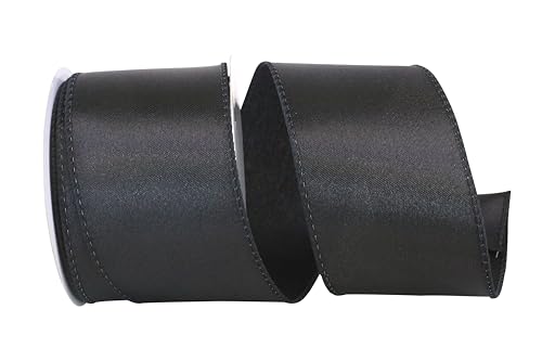 Reliant Ribbon 92575W-031-40F Satinband mit Drahtrand, 5,4 cm x 9,1 m, Schwarz