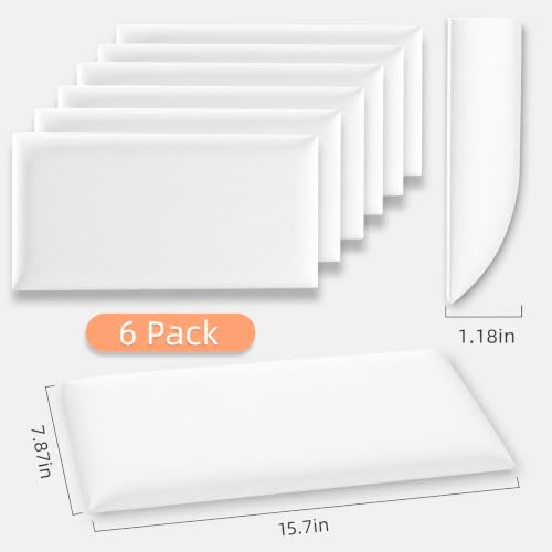 Umedol Anti Collision Wall Padding for Kids, Upholstered 3D Wall Panels | 6 Packs 7.8'' x 15.7'' Peel and Stick Headboard, Self Adhesive Wall Pads for Kids, Bedroom, Living Room, White