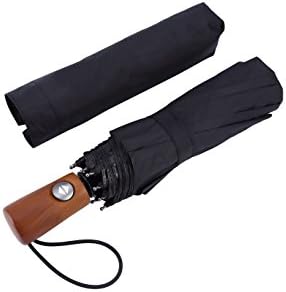 FiveMax 10-Rib Auto Open and Close Windproof Compact Travel Folding Umbrella with Wood Handle
