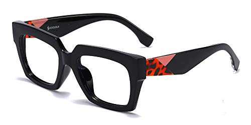 SOOLALA Anti-Blue Blocker Light Square Reading Glasses w/Leopard Arms
