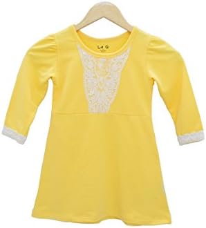 Petite LittleGirl Dress With Lace Long Sleeves Casual Soft Comfortable ORGANIC (7T, SUNFLOWER)