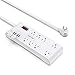 BESTEK 8 AC Outlet, 12 Feet Extension Cord Power Strip with 3 USB-A 2.4A 1USB-C 3A, MAX Output 1625W 13A, 600Joule, Ultra-Compact Wide Spaced Outlet for Large Plug