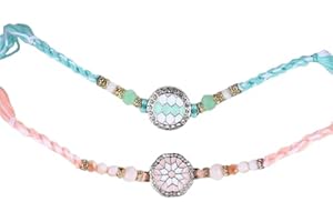 SAPTRISHI Traditional Handmade Beaded Rakhi For Raksha Bandhan| Hand Bracelet For Brother| Wrist Band For Bhaiya & Bhabhi | Trendy Combination Designs Protective Thread Combo-Set Of 2